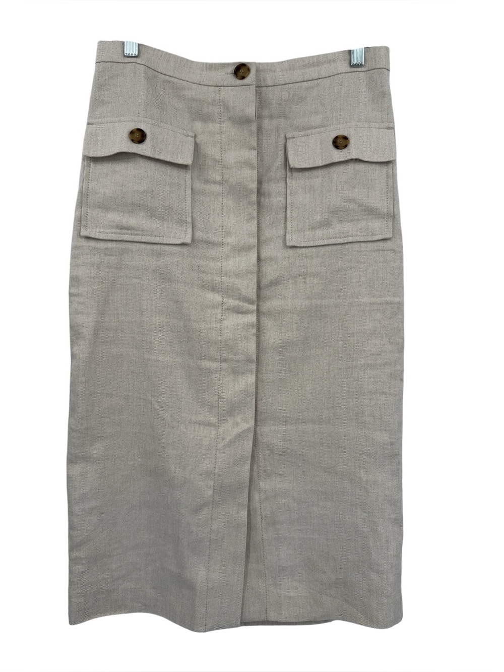 Ann Taylor Linen Blend Button Placket Pencil Skirt Size 6 Otmeal